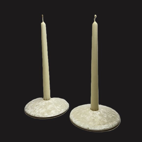 Pearlescent Ceramic Candlestick Holders Textured Modern Sculptural Accent Pair - Picture 2 of 8